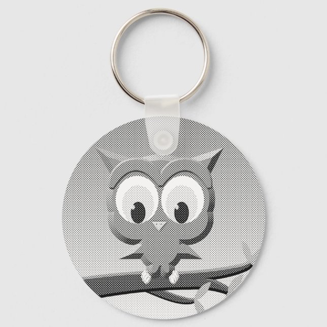 Porte-clés Chouette À Papier En Noir Et Blanc (Recto)