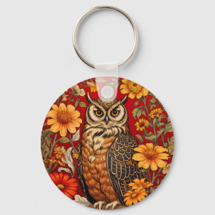 Porte-clés Chouette À Rayures Et Fleurs De Zinnia