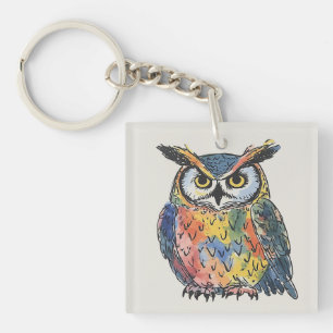 Porte-clés Chouette aquarelle colorée
