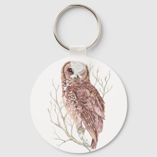Porte-clés Chouette aquarelle, Oiseau, Nature, Faune (Recto)