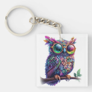 Porte-clés Chouette colorée vibrante avec lunettes vibrantes 