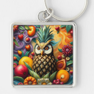 Porte-clés Chouette d'ananas serène mignonne Imaginaire