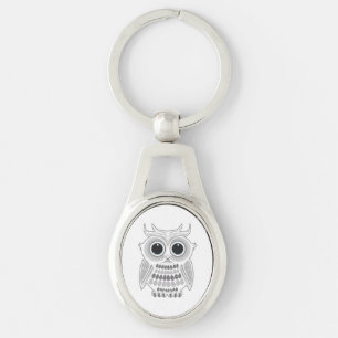 Porte-clés Chouette de dessin animé blanc mignon Grands yeux