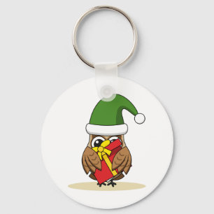Porte-clés Chouette elfe de Noël avec présent