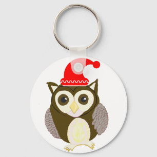 Porte-clés Chouette marron de Noël avec le Père Noël