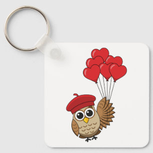 Porte-clés Chouette mignonne volant avec des ballons de coeur
