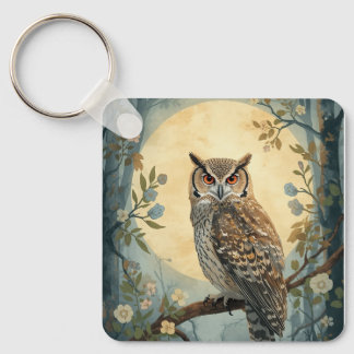 Porte-clés Chouette mystique Art de la forêt au clair de lune