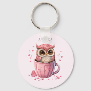 Porte-clés Chouette rose mignonne en coupe