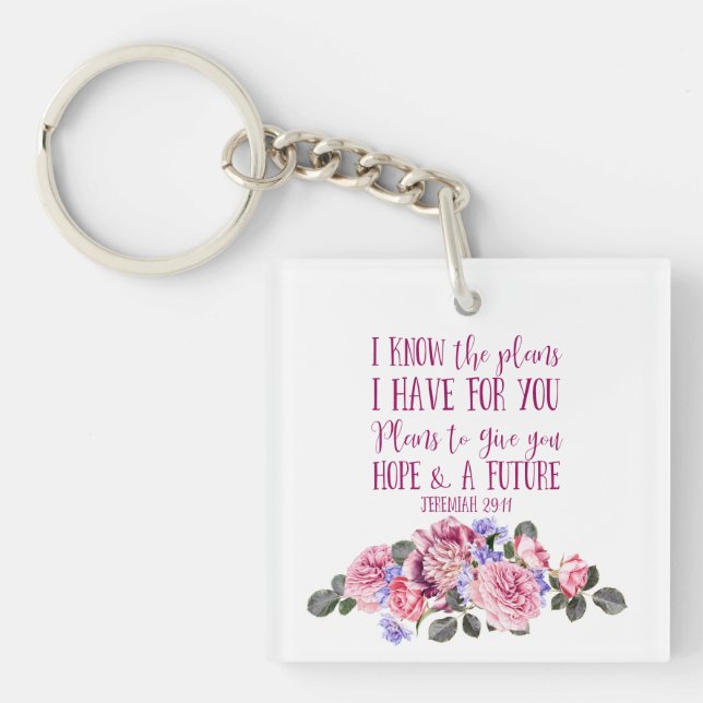 Porte-clés Chrétien Bible Verse Aquarelle rose Floral (Devant)