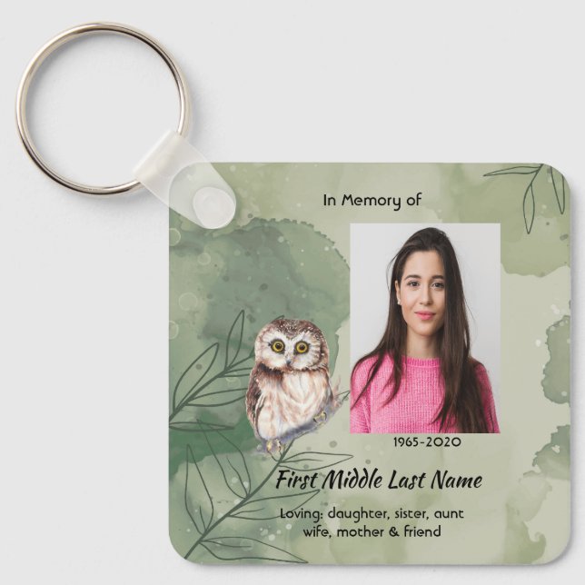 Porte-clés Christian Memorial Keepsake Cute Owl Bird (Recto)