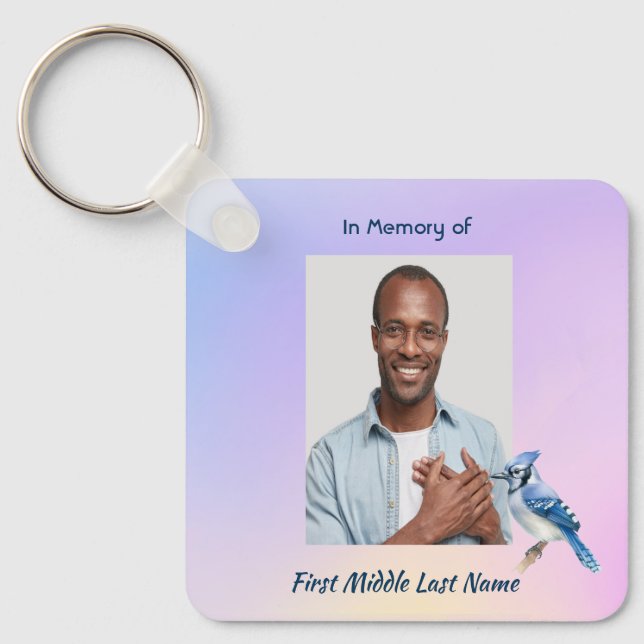 Porte-clés Christian Memorial Watercolor Bluejay Garden  (Recto)