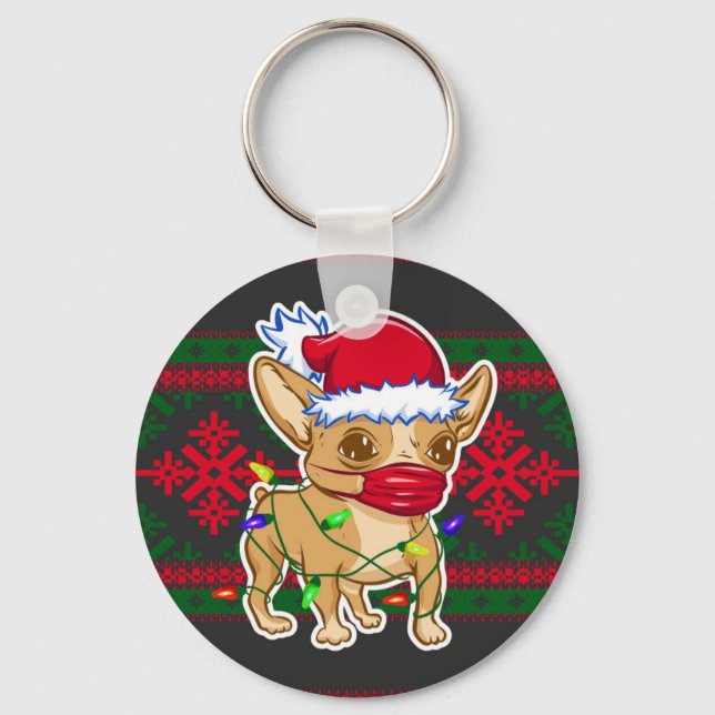 Porte-clés Christmas chihuahua wearing a medical mask (Recto)