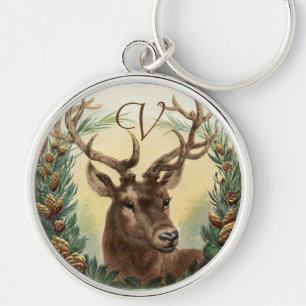 PORTE-CLÉS CHRISTMAS DEER, PINE CONES LETTRE MONOGRAMME DE LA