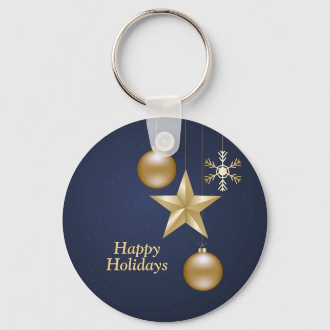 Porte-clés Christmas Golden Ornaments Stars Navy Blue Elegant (Recto)