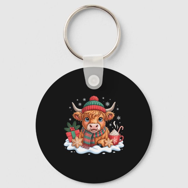 Porte-clés Christmas Highland Cow Cute Heifer Cow Santa Hat M (Recto)