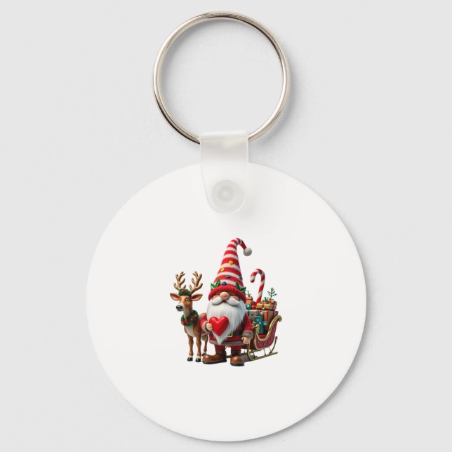 Porte-clés Christmas Light Gnome Santa Claus Riding Sleigh Hi (Recto)