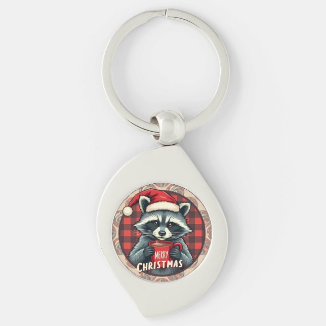Porte-clés Christmas Raccoon Cocoa Cheer (Devant)