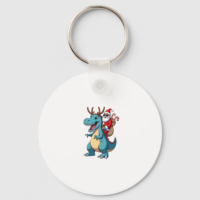 Porte-clés Christmas Santa Riding Dinosaur Deer Xmas (1) (Recto)