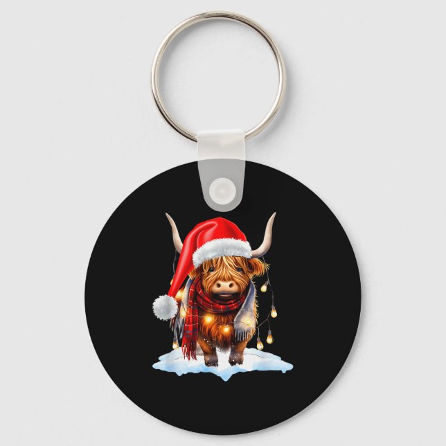 Porte-clés Christmas Scottish Highland Cow Wrapped In Christm (Recto)