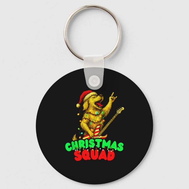 Porte-clés Christmas Squad Golden Retriever Dog Playing Guita (Recto)