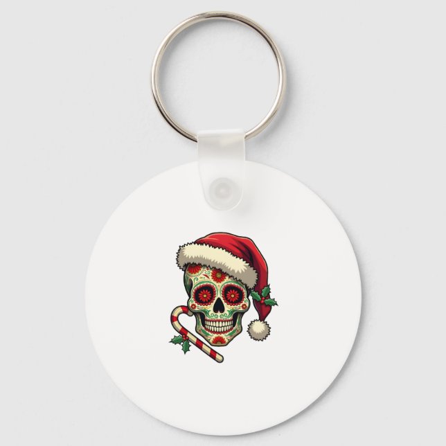 Porte-clés Christmas Sugar Skull Santa Hat Day Of The Dead Xm (Recto)