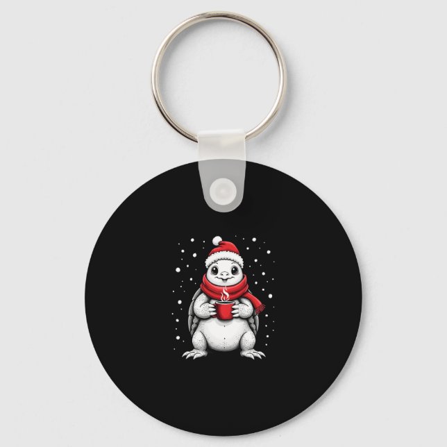 Porte-clés Christmas Turtle with Santa Hat Coffee Lover Funny (Recto)