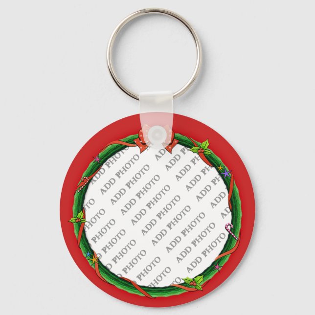 Porte-clés Christmas Wreath Ajouter Votre Photo & Arrière - p (Recto)