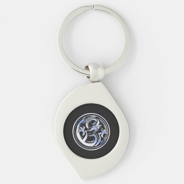 Porte-clés Chrome Dragon Crest noir Carbone Fibres Impression (Devant)