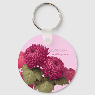 Porte-clés Chrysanthème Botanique Magenta Vintage