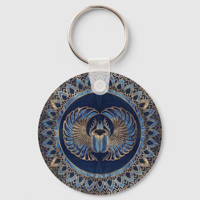 Porte-clés Ciboulette égyptienne dorée et marbre bleu (Recto)