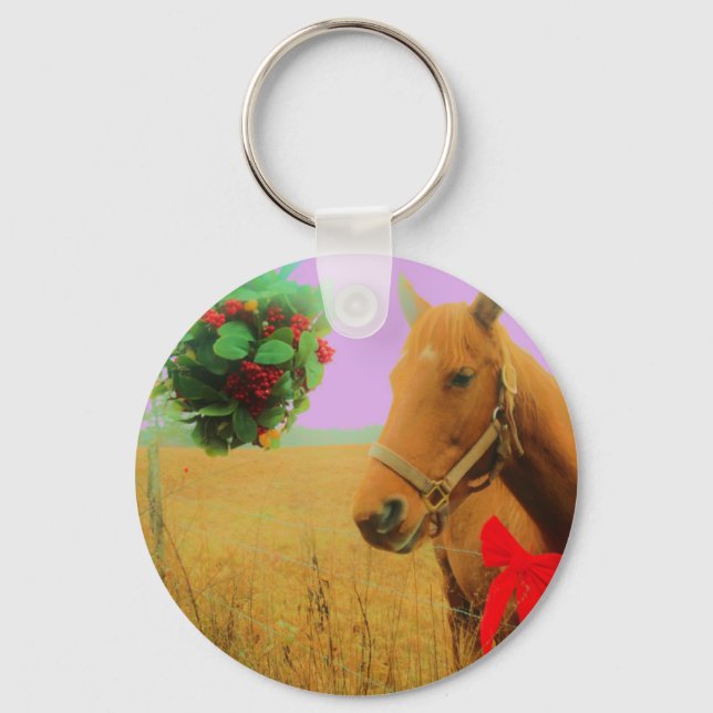 Porte-clés Ciel rose rétro Cheval de Noël (Recto)