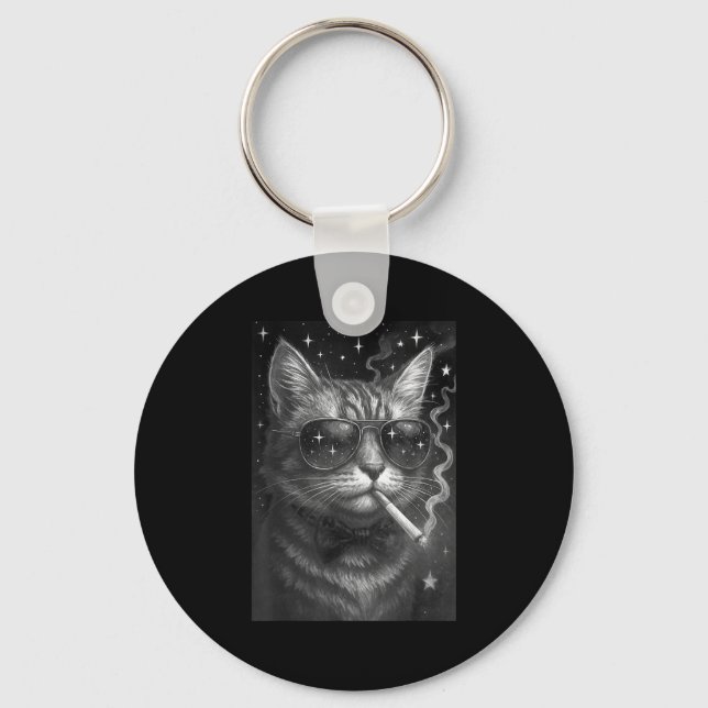 Porte-clés Cigarette Kitten Drôle Fumer Chat Mème Bra Stupide (Recto)