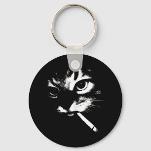 Porte-clés Cigarette Kitten Drôle Fumer Mème Chat Gangster C