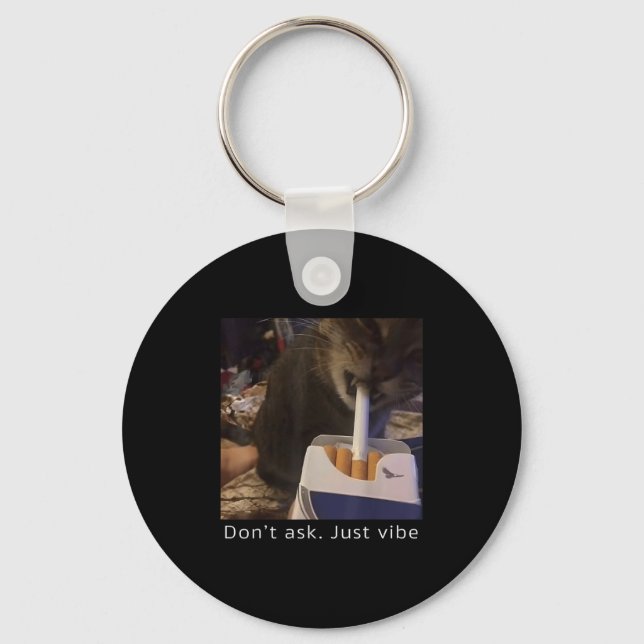 Porte-clés Cigarette Kitten Drôle Fumer Mème Chat Stud Cervea (Recto)