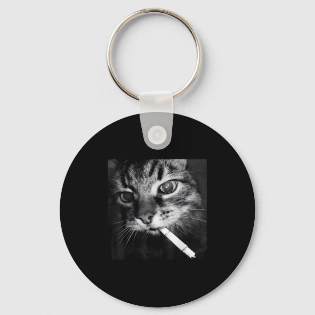 Porte-clés Cigarette Kitten Drôle Fumer Mème Chat Stud Cervea (Recto)