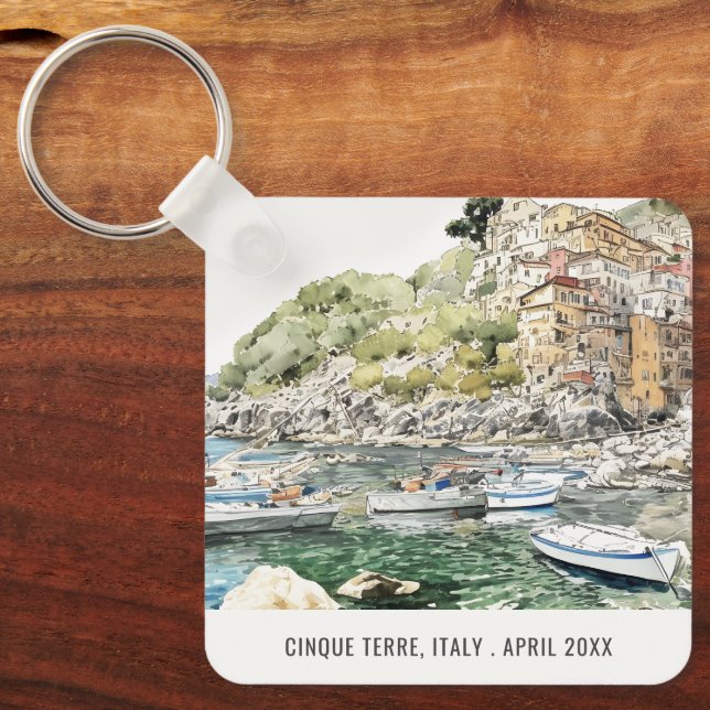 Porte-clés Cinque Terre Italie Mer Aquarelle Voyage italien (Recto)