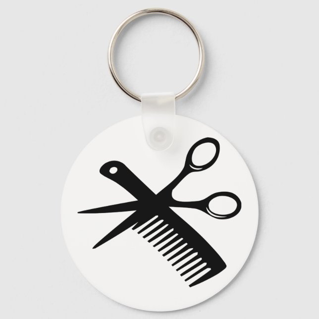 Porte-clés ciseaux peigne de coiffeur noir (Recto)
