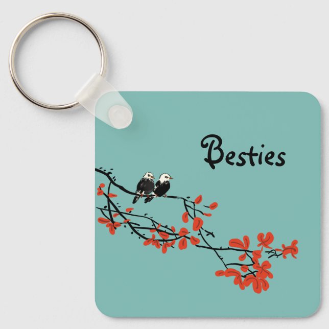 Porte-clés Citation d'amitié Deux oiseaux Monogramme Feuille  (Recto)