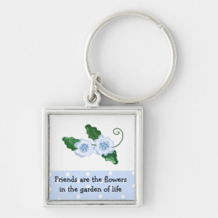 Porte-clés Citation d'amitié florale bleue
