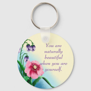 Porte-clés Citation De Beauté Naturelle Fleurs Rose Violet