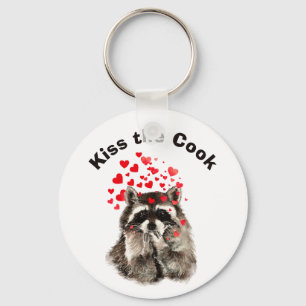 Porte-clés Citation drôle Kiss the Cook mignon Raccoons, Anim