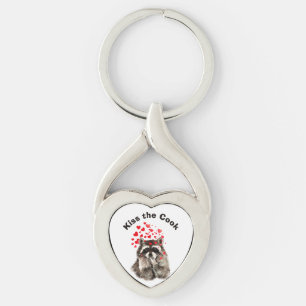 Porte-clés Citation drôle Kiss the Cook mignon Raccoons, Anim