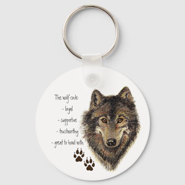 Porte-clés Citation du code du loup, animal loup (Recto)