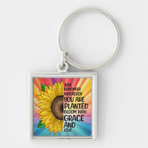 Porte-clés Citation et tournesol tiré à la main
