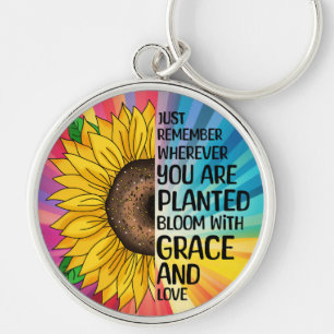 Porte-clés Citation et tournesol tiré à la main