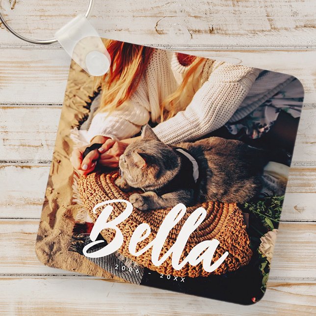 Porte-clés Citation Memorial Pet Cat Modern Simple Photo Chic (Créateur téléchargé)