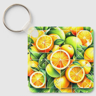 Porte-clés Citron botanique Orange Citrus Géométrique