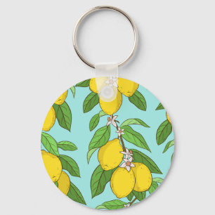 Porte-clés Citrons, Arrière - plan Bleu Vibrant sans couture.