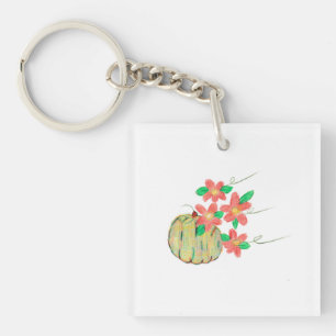 Porte-clés Citrouille à fleurs rouges