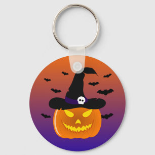 Porte-clés Citrouille d'Halloween Jack o' Lantern Chapeau de